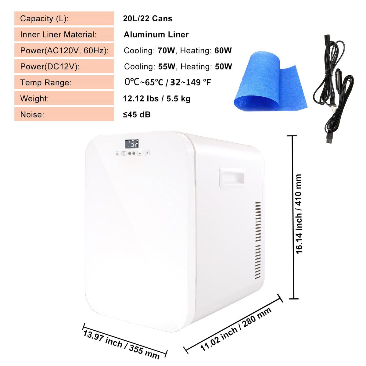 Mini Fridge, 20L Skincare Fridges with Temper Control Touch Screen, Portable Small Beverage Refrigerator for Bedroom Office Car Dorm, AC/DC Cool Warmer for Cosmetic Drink Milk, White