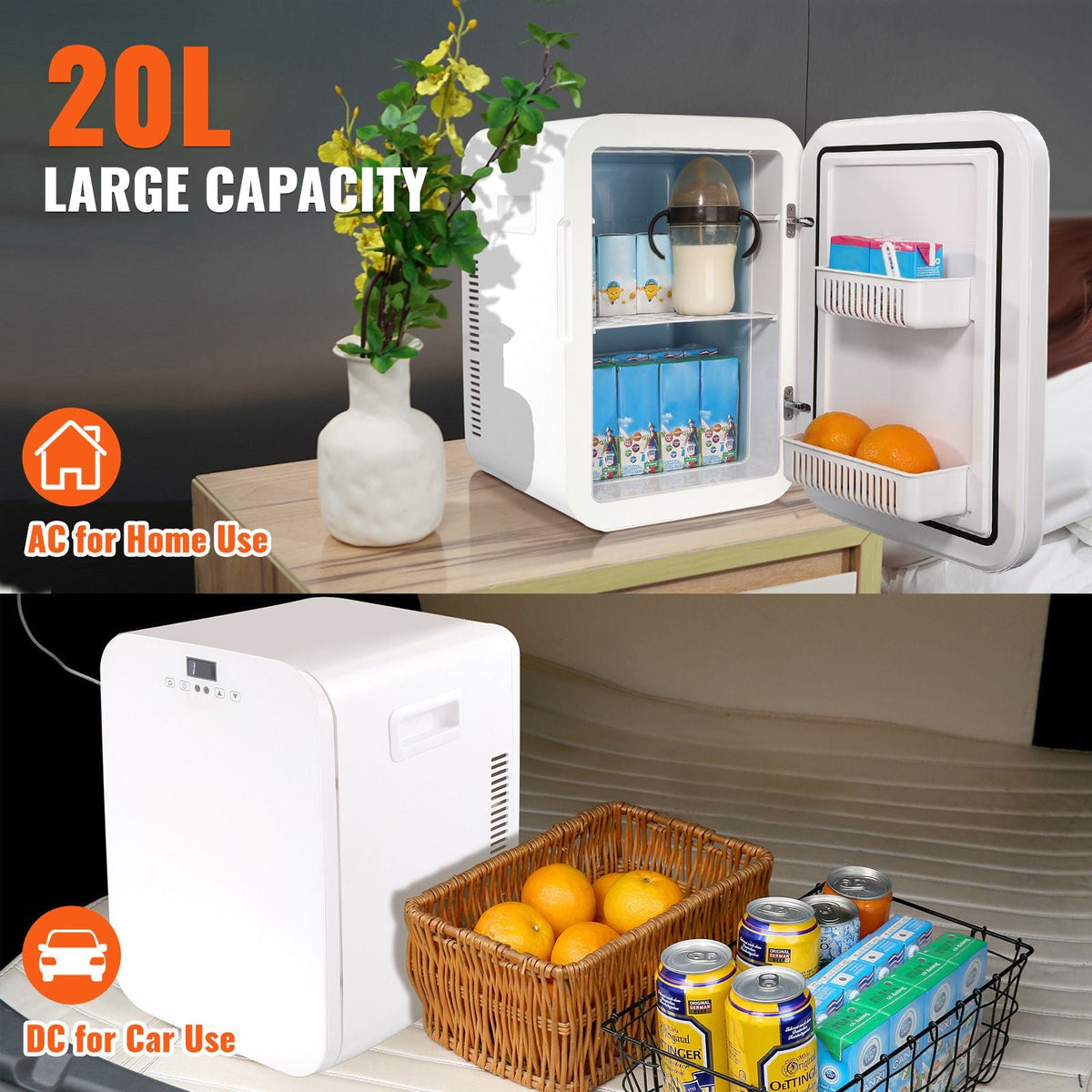 Mini Fridge, 20L Skincare Fridges with Temper Control Touch Screen, Portable Small Beverage Refrigerator for Bedroom Office Car Dorm, AC/DC Cool Warmer for Cosmetic Drink Milk, White