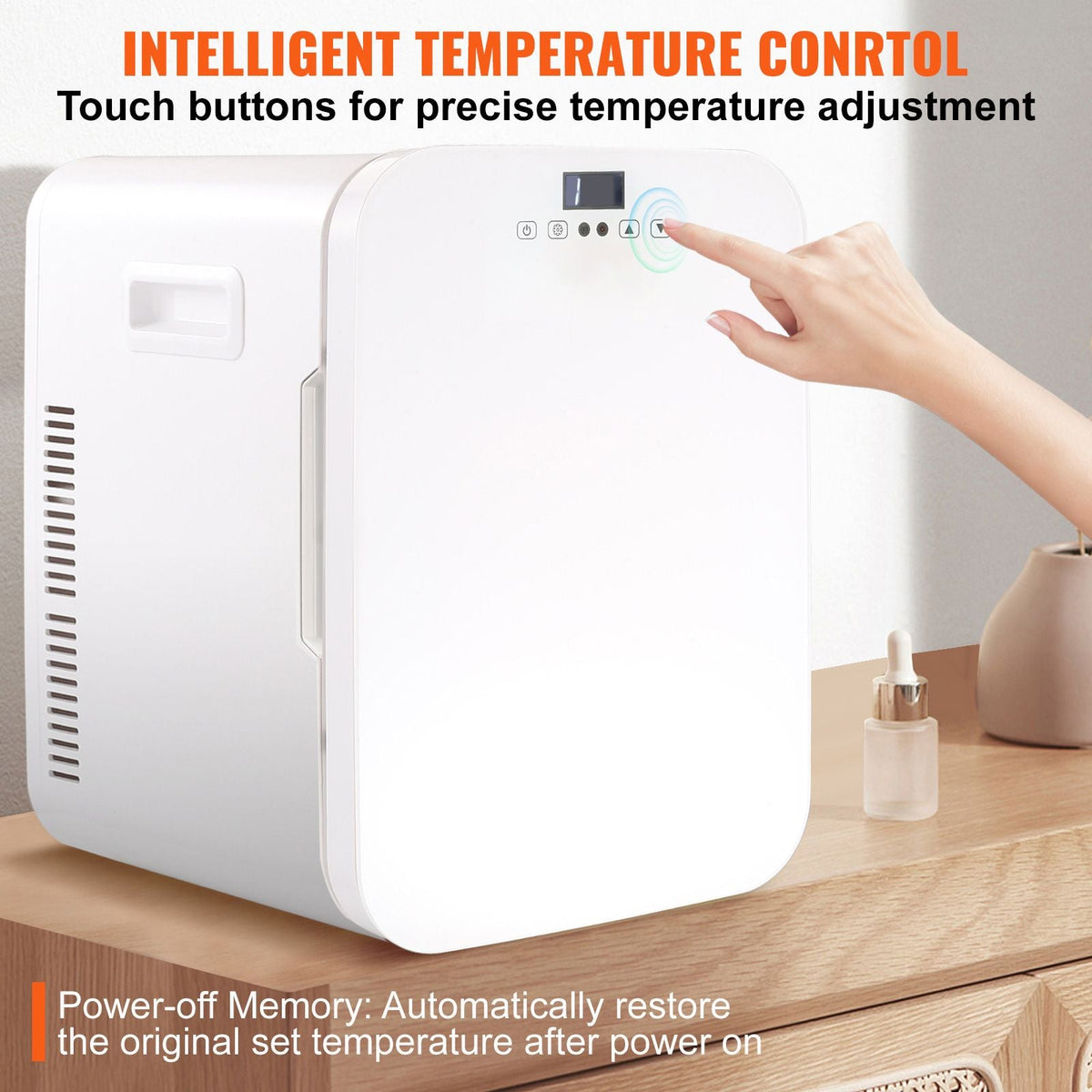 Mini Fridge, 20L Skincare Fridges with Temper Control Touch Screen, Portable Small Beverage Refrigerator for Bedroom Office Car Dorm, AC/DC Cool Warmer for Cosmetic Drink Milk, White