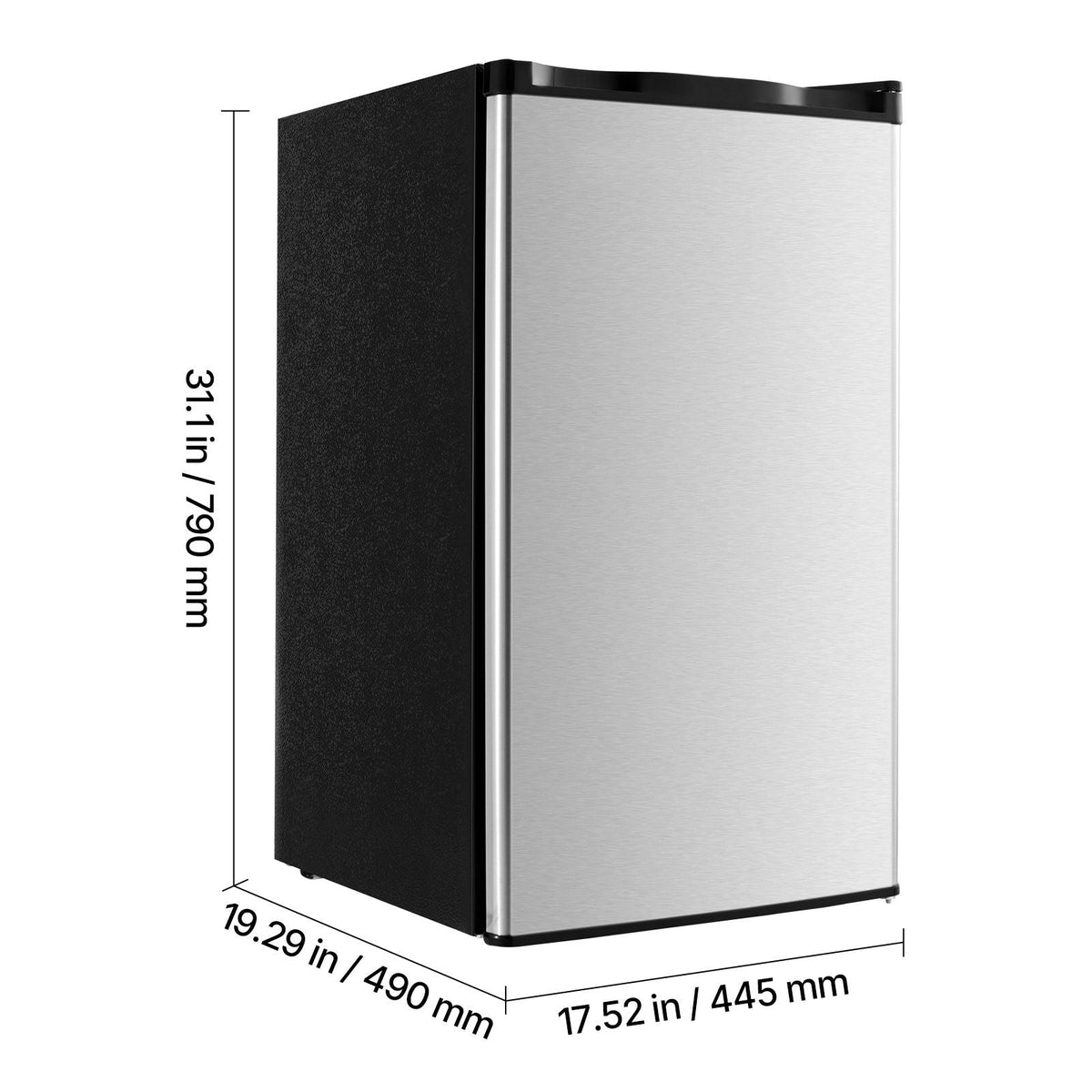 Mini Fridge, 3.2 Cu.Ft, Single Door Compact Refrigerator, Adjustable Temperature, Glass Shelf, Energy Efficient Small Refrigerator, Reversible Door, Low Noise, for Bedroom Dorm Office, Stainless