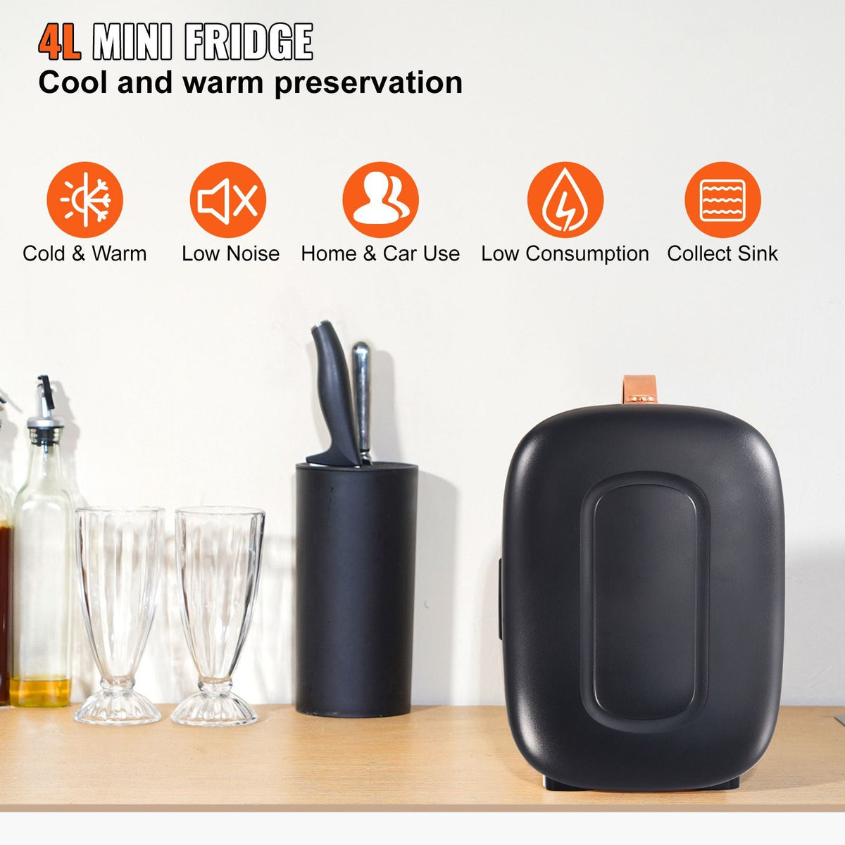 Mini Fridge, 4 Liter/6 Can Small Refrigerator for Beverage Skincare & Cosmetic, AC/DC Cooler & Warmer, Mute Portable Tiny Fridge for Bedroom Office Dorm Desk Car Travel, ETL Certified, Black