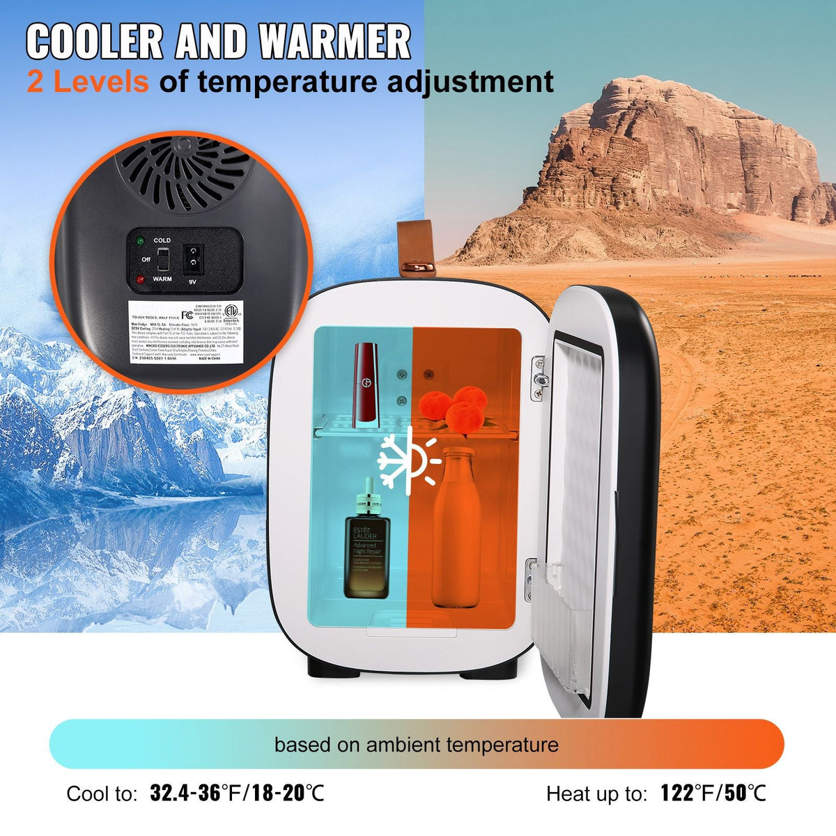 Mini Fridge, 4 Liter/6 Can Small Refrigerator for Beverage Skincare & Cosmetic, AC/DC Cooler & Warmer, Mute Portable Tiny Fridge for Bedroom Office Dorm Desk Car Travel, ETL Certified, Black