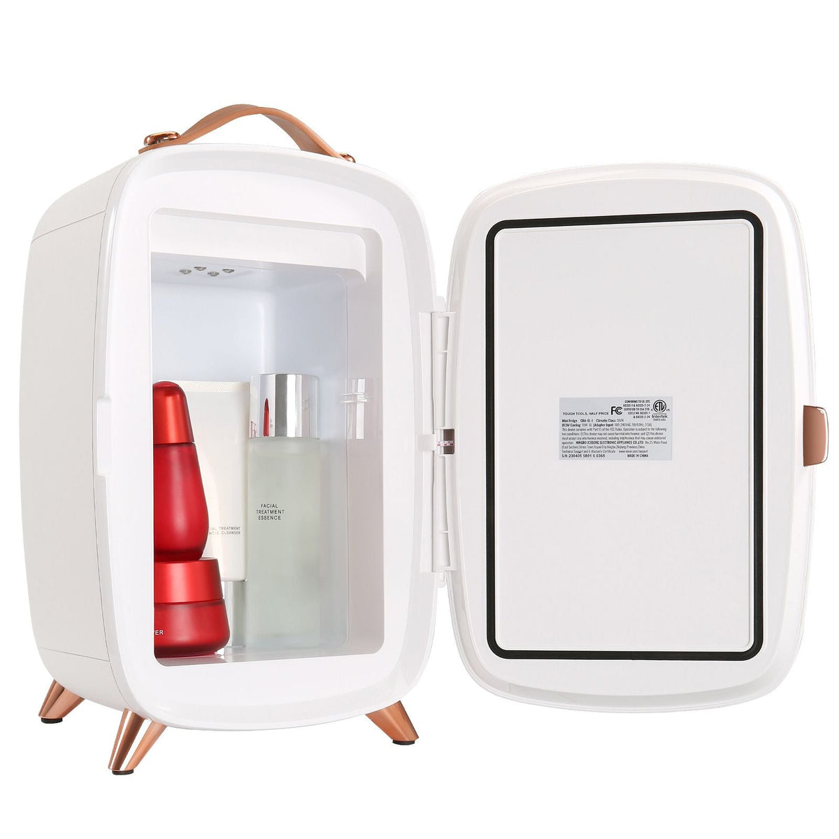 Mini Fridge for Bedroom, 6L Luxury Skin Care Fridges with Mirror and LED Light, AC/DC Cosmetic Fridge for Office Dorm Car, Small Makeup Refrigerator for Beauty Face Mask Beverage Chill, White
