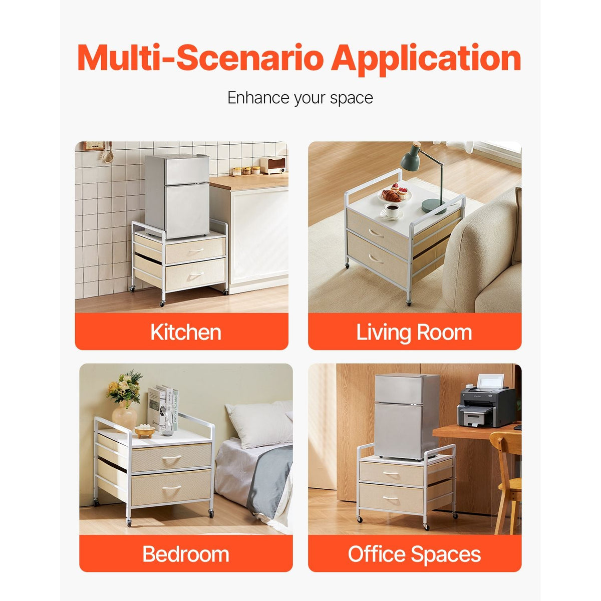 Mini Fridge Stand with Storage, 176 lb-Capacity Mini Fridge Table with 2 Drawers & 4 Swivel Wheels, Mobile Mini Fridge Shelf, White Mini Fridge Organizer for Dorm, Apartment, Office, Bedroom
