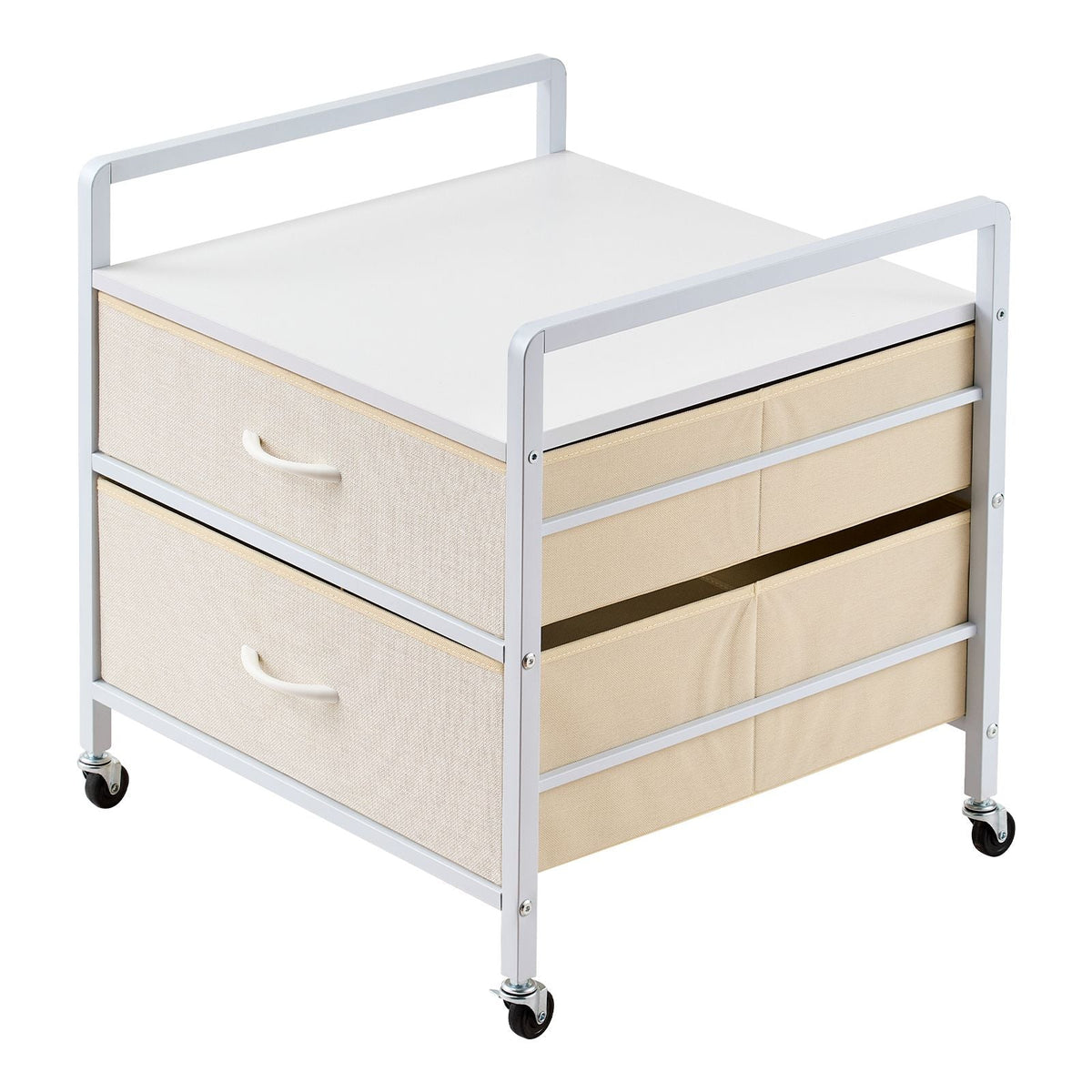 Mini Fridge Stand with Storage, 176 lb-Capacity Mini Fridge Table with 2 Drawers & 4 Swivel Wheels, Mobile Mini Fridge Shelf, White Mini Fridge Organizer for Dorm, Apartment, Office, Bedroom