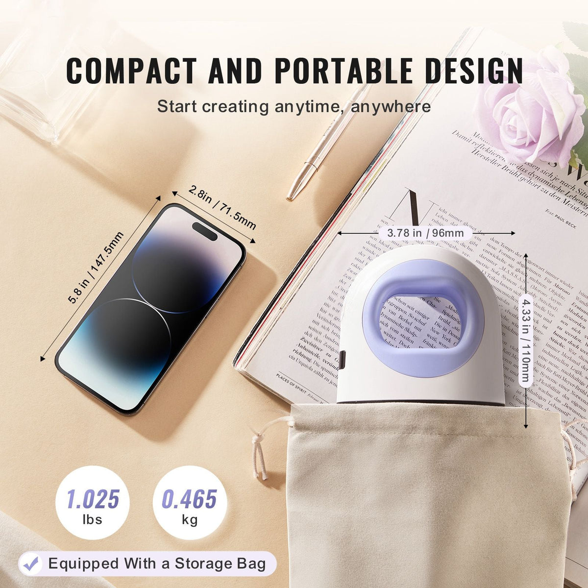 Mini Heat Press Machine, Small Heat Press with 3-Level Temperature Control and Auto-Off, Compact and Portable Heat Transfer Machine, Sublimation Machine for T-shirts/Hats/Coasters, Blue+White