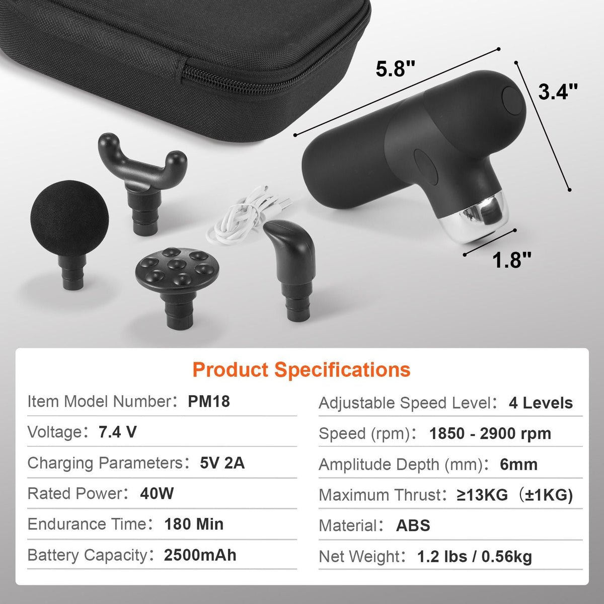Mini Massage Gun Deep Tissue, Percussion Muscle Massage Gun Portable for Athletes, Small Massage Gun Handheld for Pain Relief, Muscle Relaxation with 4 Speed Levels, 7.4V 2500mAh