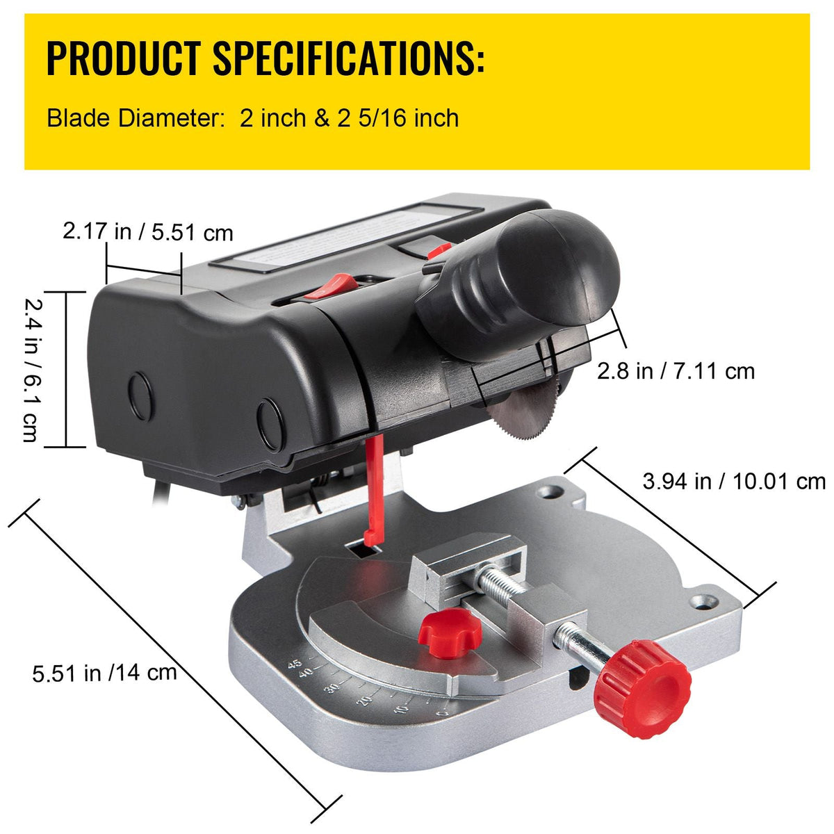 Mini Miter Cut-off Chop Saw, Two 2-5/16\" Blade of Steel and Resin with 1/2inch Cutting Depth, 0-45° Benchtop Miter Saw for Copper, Aluminum, Wood, Zinc in Hobby Craft