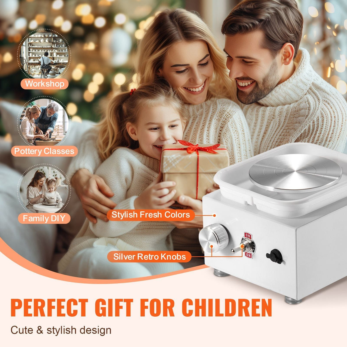 Mini Pottery Wheel, 0-320RPM Adjustable Speed Detachable Basin Forming Machine, 2.56in/3.94in 2 Turntables Electric Ceramic Wheel Machine, 18pcs Accessories, for Art Craft Work Home DIY, White