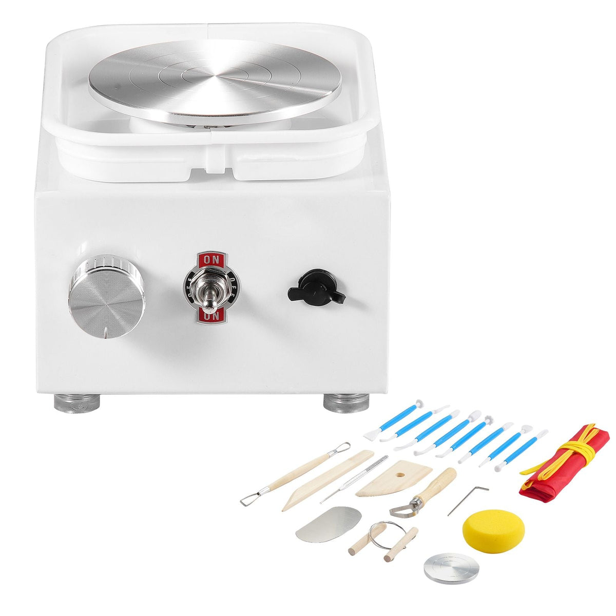 Mini Pottery Wheel, 0-320RPM Adjustable Speed Detachable Basin Forming Machine, 2.56in/3.94in 2 Turntables Electric Ceramic Wheel Machine, 18pcs Accessories, for Art Craft Work Home DIY, White