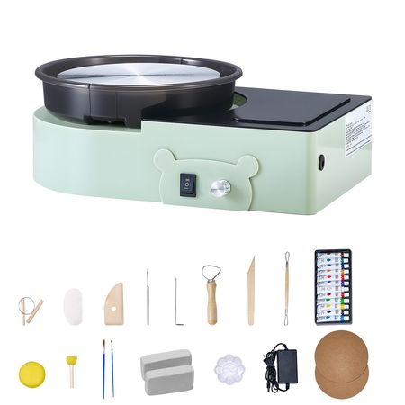Mini Pottery Wheel, 6 inch Turntable, Forward and Reverse Rotation, Adjustable Speed, Electric Clay Wheel for Kids and Adults, with Clay Shaping Tools, for Home DIY, Pottery Classes, Green