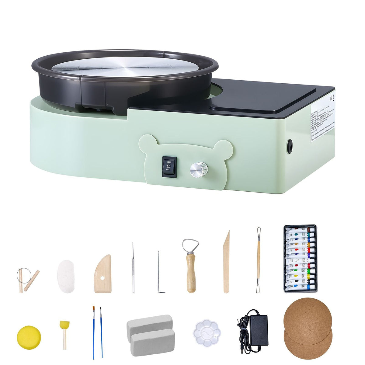 Mini Pottery Wheel, 6 inch Turntable, Forward and Reverse Rotation, Adjustable Speed, Electric Clay Wheel for Kids and Adults, with Clay Shaping Tools, for Home DIY, Pottery Classes, Green