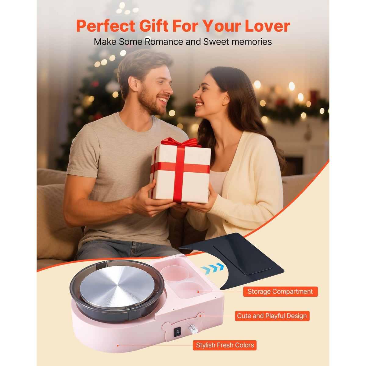 Mini Pottery Wheel, 6 inch Turntable, Forward and Reverse Rotation, Adjustable Speed, Electric Clay Wheel for Kids and Adults, with Clay Shaping Tools, for Home DIY, Pottery Classes, Pink