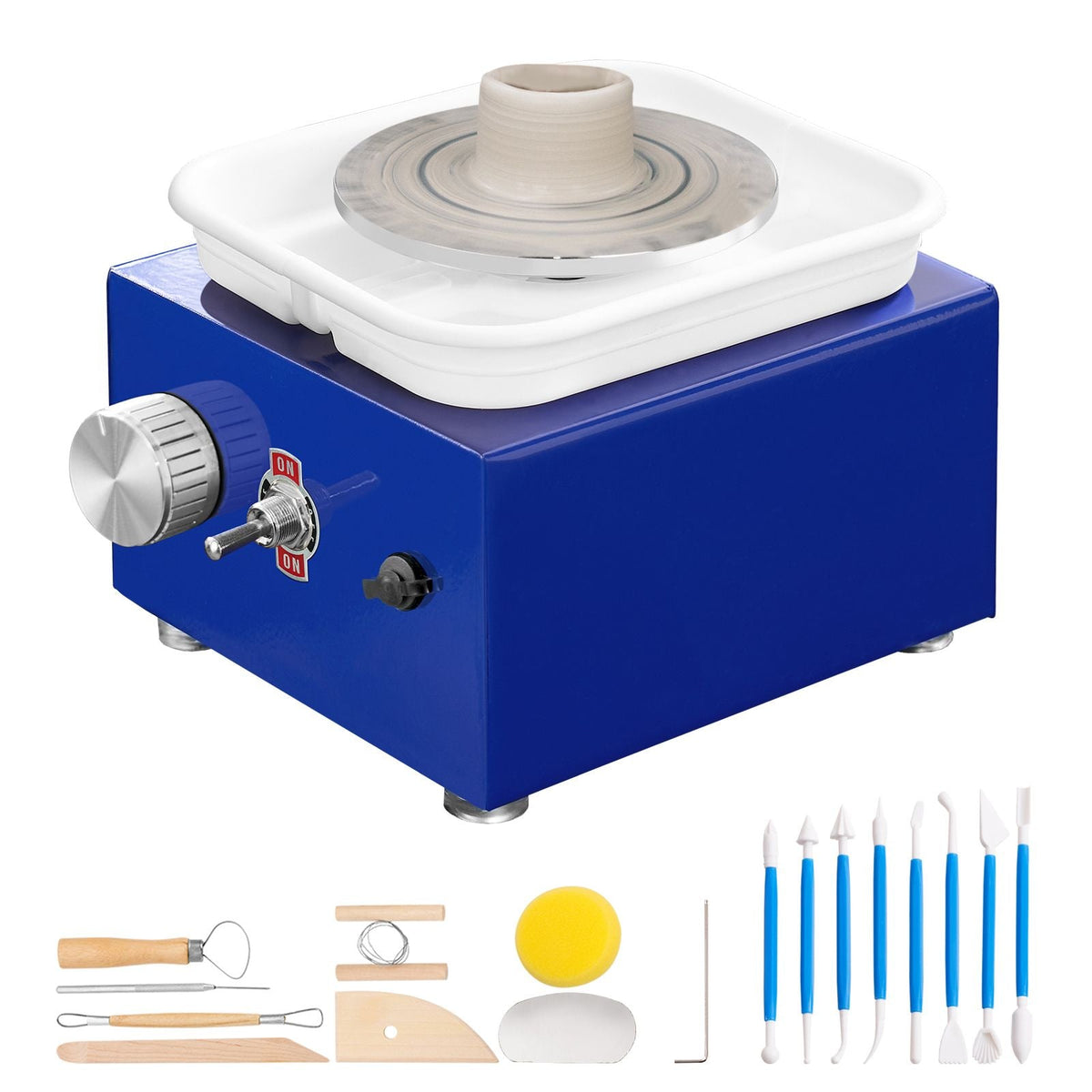 Mini Pottery Wheel, for Kids or Beginners, 2 Turntables 2.6in/3.9in Ceramic Wheel Machine, Adjustable 0-300RPM Speed ABS Detachable Basin, 17 Pottery Accessories, Work Art Craft DIY, 30W, Blue