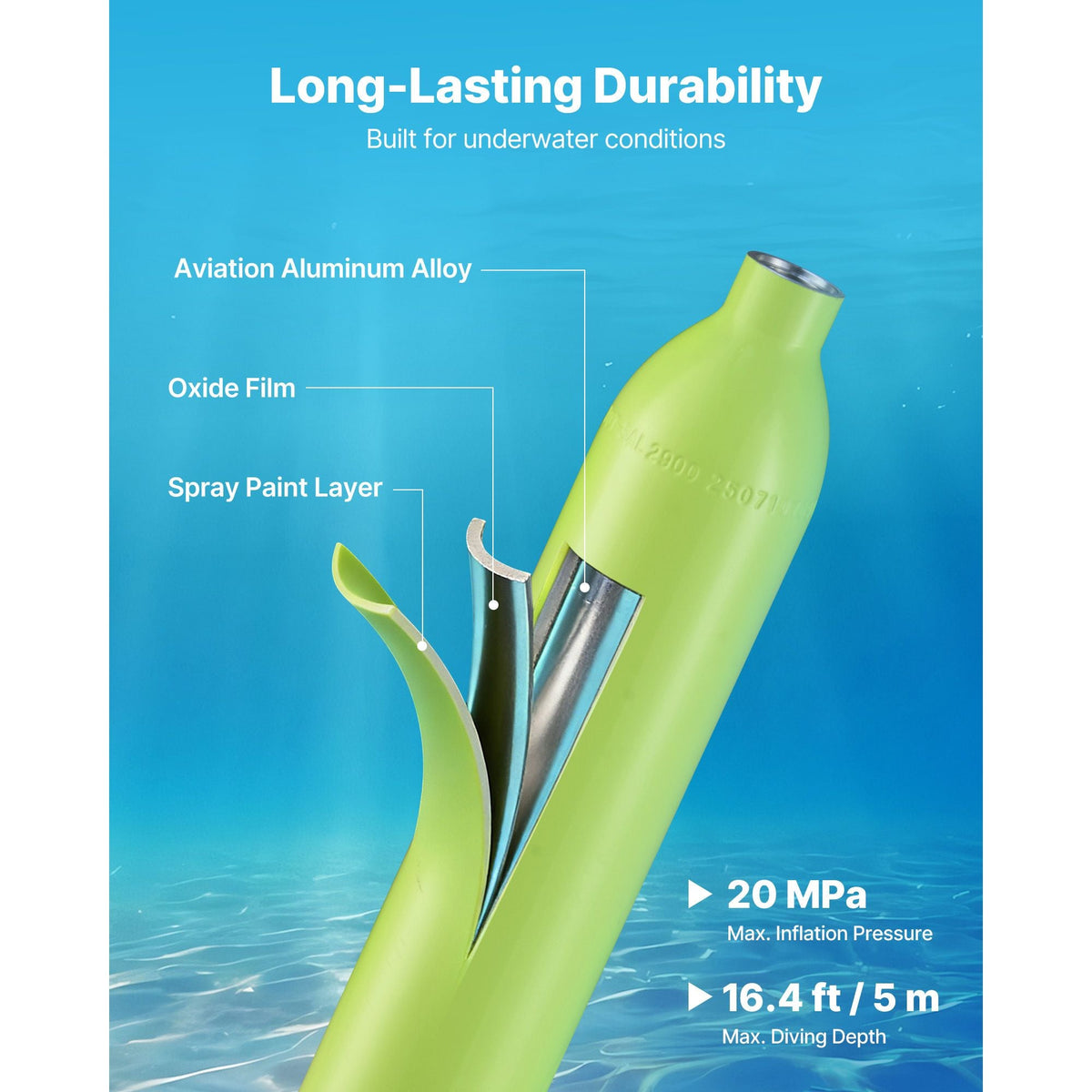 Mini Scuba Tank, 0.5L Portable Diving Tank for Underwater Breathing, Reusable Lung Diving Cylinder up to 10 Minutes Dive Time, Emergency Rescue Pony Bottle with Refill Adapter for Snorkeling