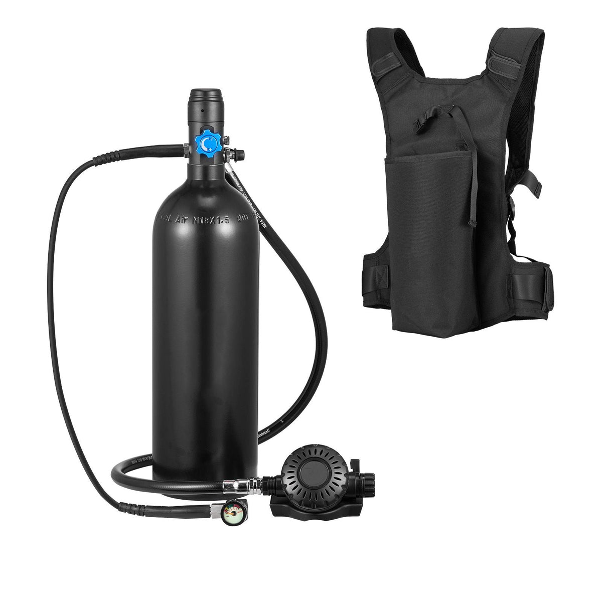 Mini Scuba Tank, 1.9L Portable Small Diving Tank for Underwater Breathing, Reusable Lung Diving Cylinder up to 35 Minutes Dive Time, Emergency Rescue Pony Bottle with Backpack for Snorkeling