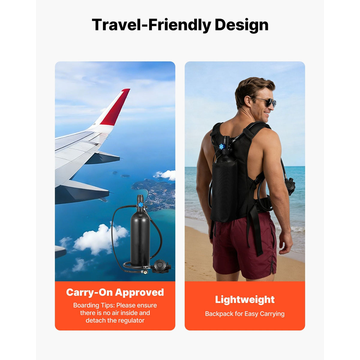 Mini Scuba Tank, 1.9L Portable Small Diving Tank for Underwater Breathing, Reusable Lung Diving Cylinder up to 35 Minutes Dive Time, Emergency Rescue Pony Bottle with Backpack for Snorkeling