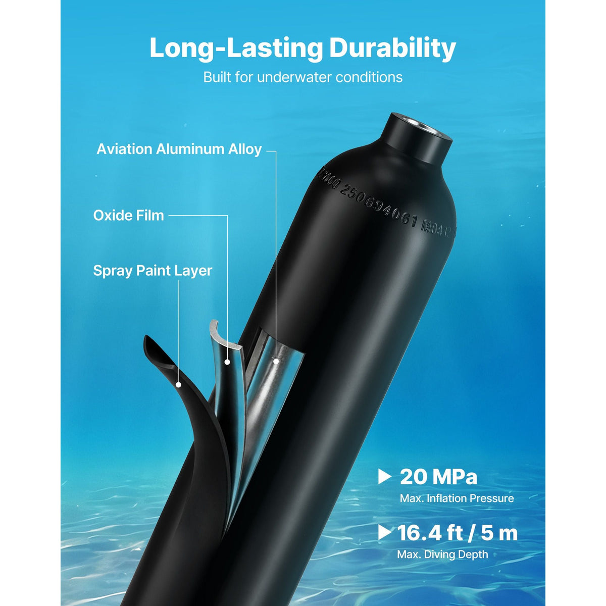 Mini Scuba Tank, 1L Portable Diving Tank for Underwater Breathing, Reusable Lung Diving Cylinder up to 20 Minutes Dive Time, Emergency Rescue Pony Bottle with Adapter & Goggles for Snorkeling