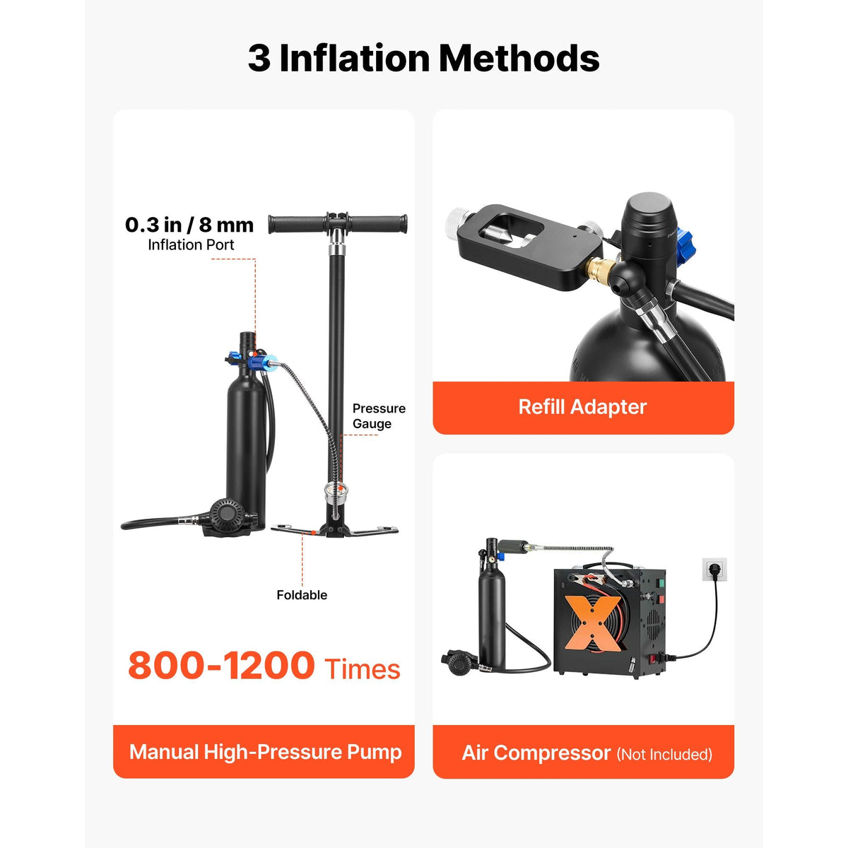Mini Scuba Tank, 1L Portable Diving Tank for Underwater Breathing, Reusable Lung Diving Cylinder up to 20 Minutes Dive Time, Emergency Rescue Pony Bottle with Adapter & Goggles for Snorkeling