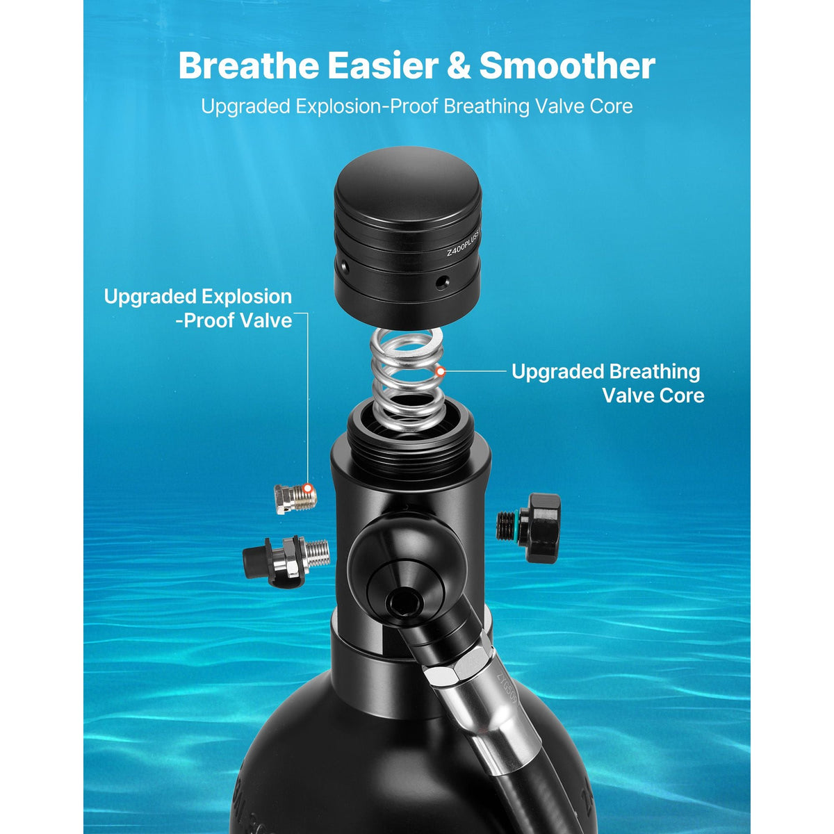 Mini Scuba Tank, 1L Portable Diving Tank for Underwater Breathing, Reusable Lung Diving Cylinder up to 20 Minutes Dive Time, Emergency Rescue Pony Bottle with Adapter & Goggles for Snorkeling