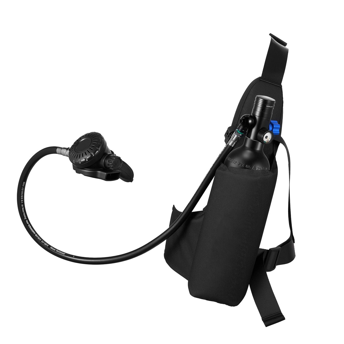 Mini Scuba Tank, 1L Portable Diving Tank for Underwater Breathing, Reusable Lung Diving Cylinder up to 20 Minutes Dive Time, Emergency Rescue Pony Bottle with Adapter & Goggles for Snorkeling