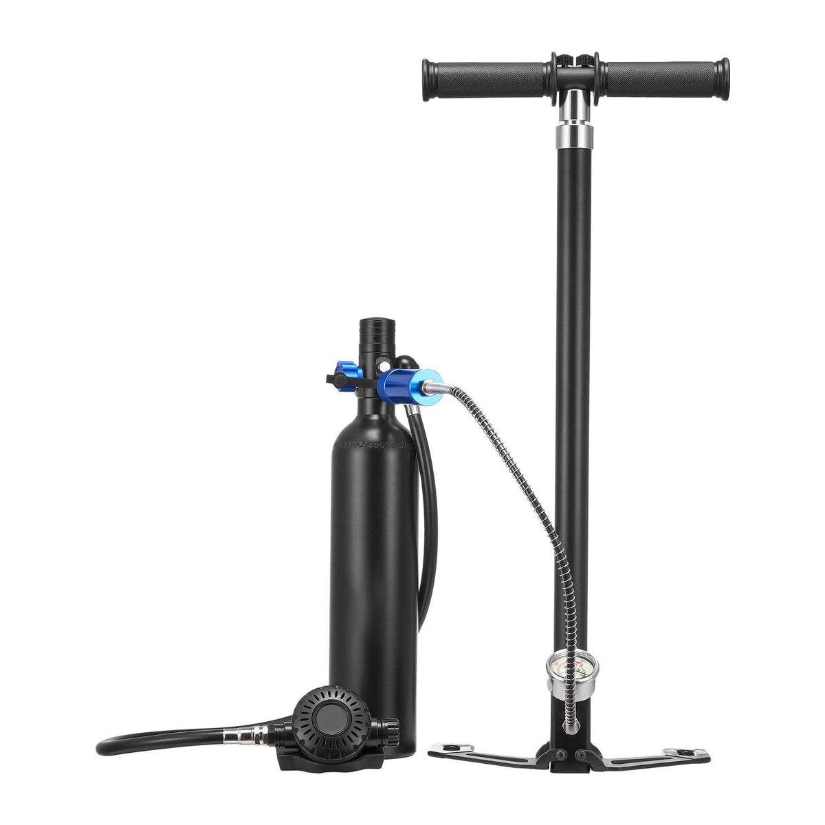 Mini Scuba Tank, 1L Portable Diving Tank for Underwater Breathing, Reusable Lung Diving Cylinder up to 20 Minutes Dive Time, Emergency Rescue Pony Bottle with Adapter & Goggles for Snorkeling