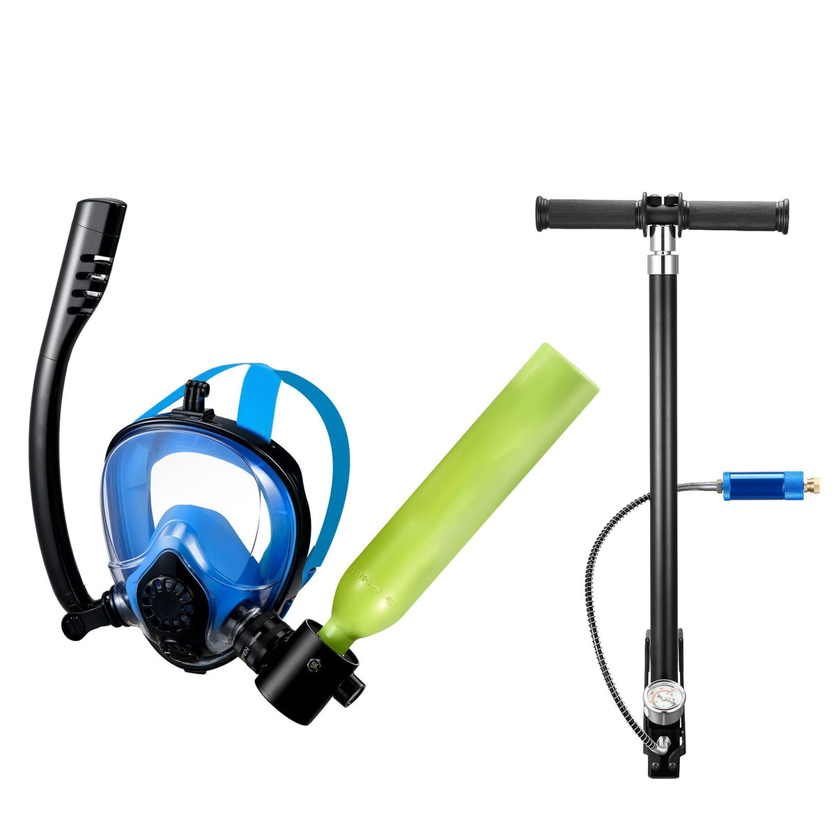 Mini Scuba Tank with Sub-Mask, 0.5L Portable Diving Tank for Underwater Breathing, Reusable Lung Diving Cylinder up to 10 Minutes Dive Time, Emergency Rescue Pony Bottle with Pump for Snorkeling