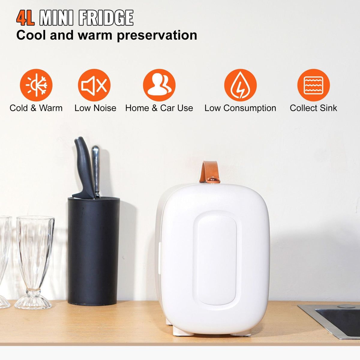 Mini Skin Care Fridge, 4 L/6 Can Cute Makeup Fridge for Cosmetics Beverage Fruit Milk, AC/DC Cooler & Warmer, Mute Tiny Refrigerator for Bedroom Office Dorm Desk Car, ETL Certified, White
