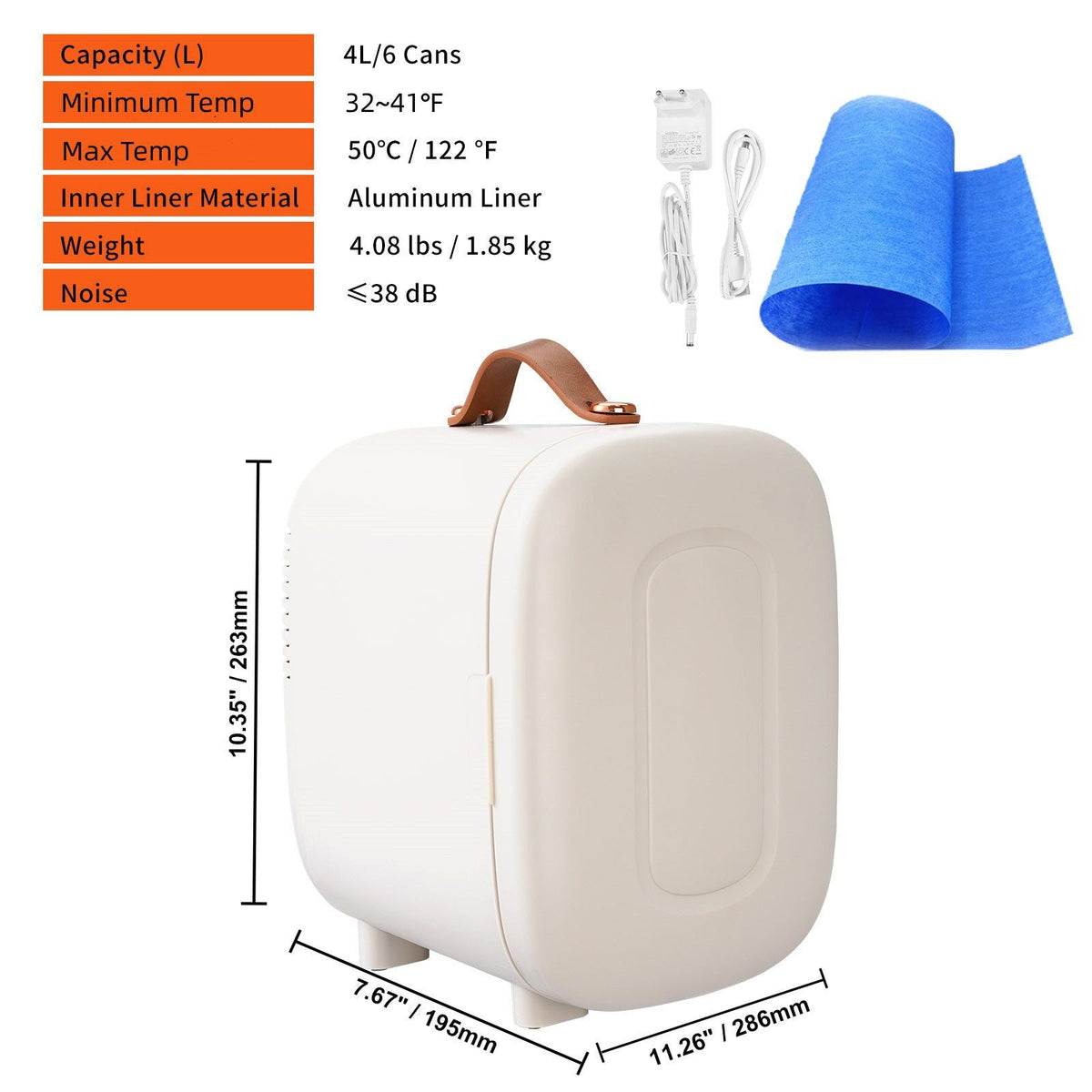 Mini Skin Care Fridge, 4 L/6 Can Cute Makeup Fridge for Cosmetics Beverage Fruit Milk, AC/DC Cooler & Warmer, Mute Tiny Refrigerator for Bedroom Office Dorm Desk Car, ETL Certified, White