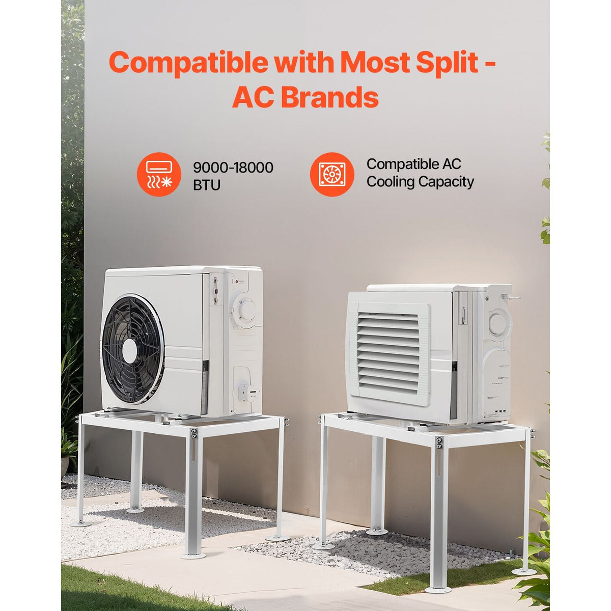 Mini Split Ground Stand, Adjustable Anti-Vibration Mini Split Stand for 9000-18000 BTU Ductless Air Conditioner Heat Pump, Heavy Duty AC Base Bracket Floor Mount w/ 441LBS Max. Load Capacity