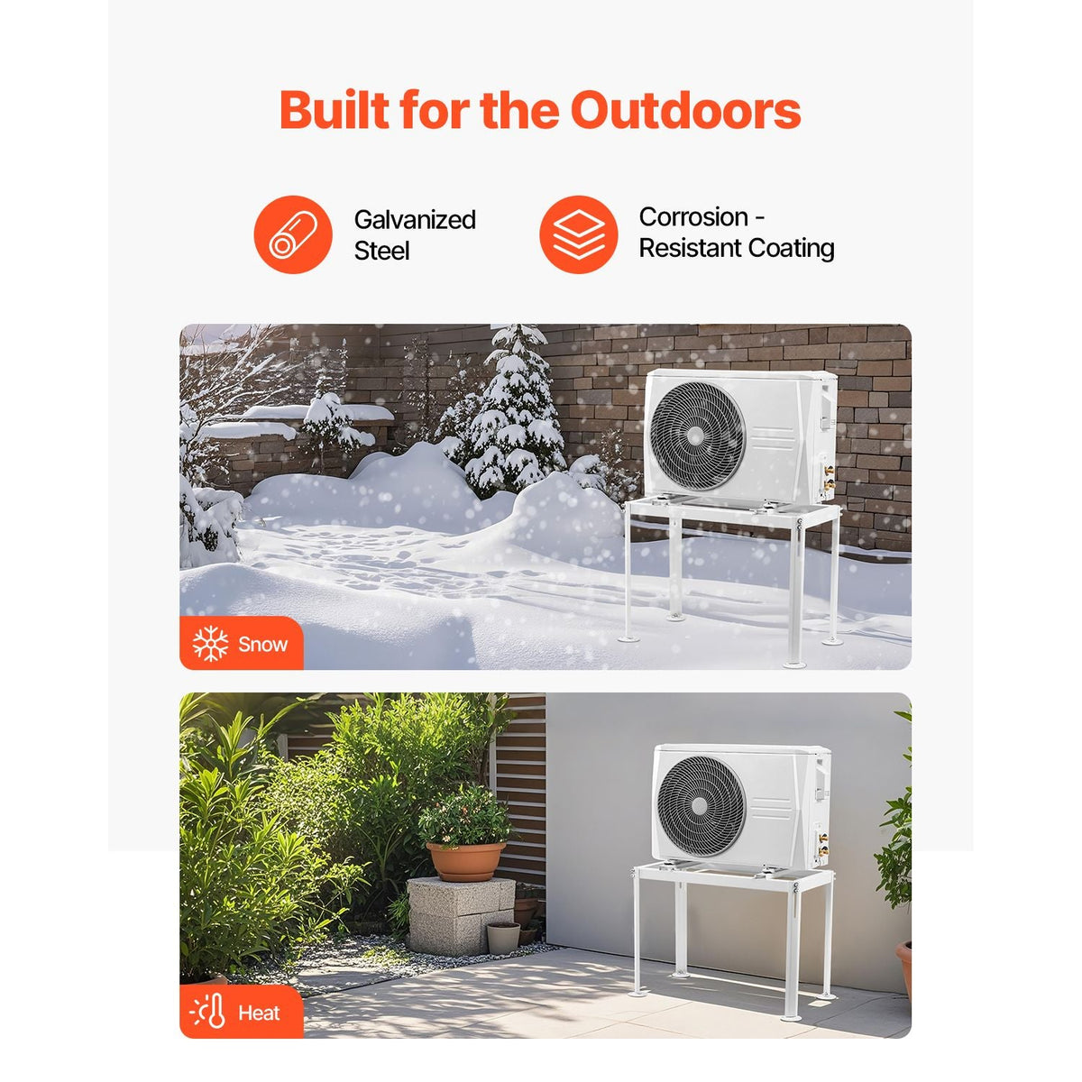 Mini Split Ground Stand, Adjustable Anti-Vibration Mini Split Stand for 9000-18000 BTU Ductless Air Conditioner Heat Pump, Heavy Duty AC Base Bracket Floor Mount w/ 441LBS Max. Load Capacity