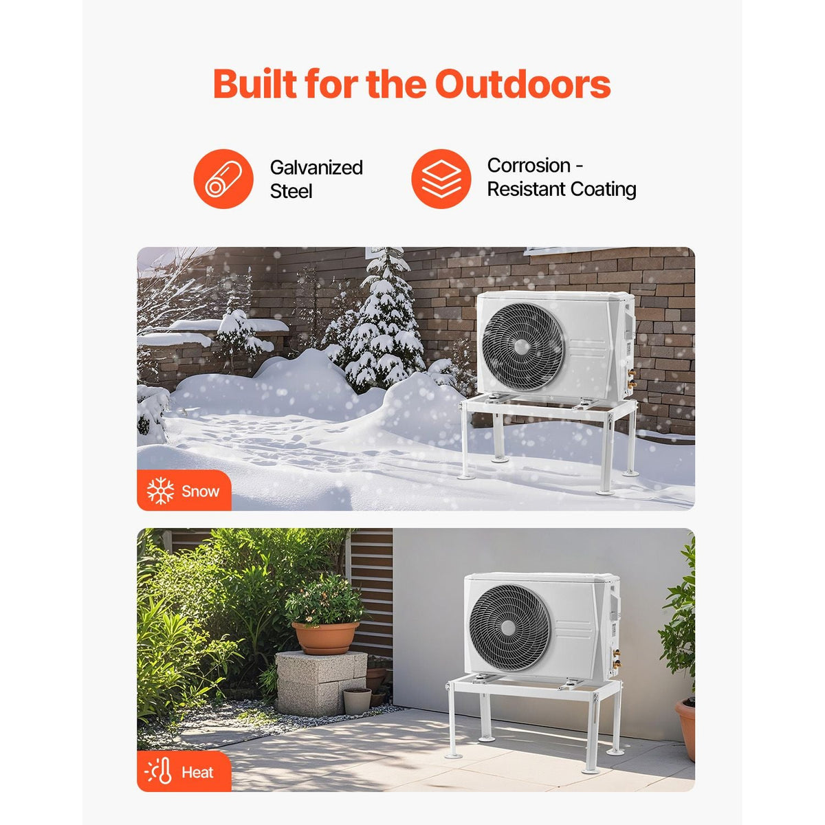 Mini Split Ground Stand, Adjustable Anti-Vibration Mini Split Stand for 9000-24000 BTU Ductless Air Conditioner Heat Pump, Heavy Duty AC Base Bracket Floor Mount w/ 441LBS Max. Load Capacity
