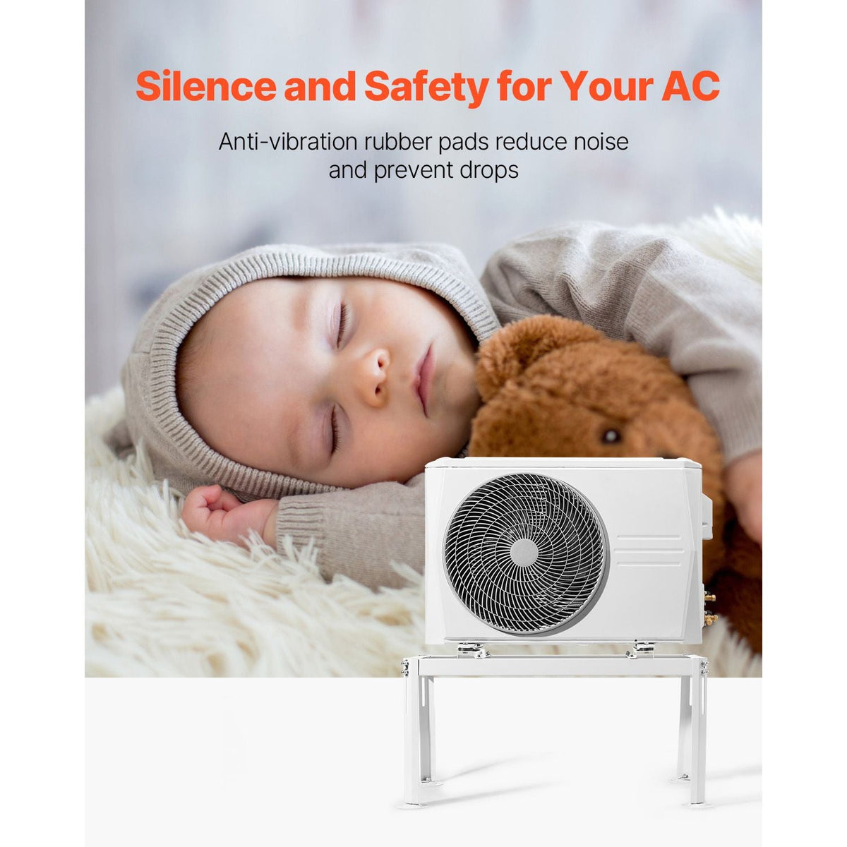 Mini Split Ground Stand, Adjustable Anti-Vibration Mini Split Stand for 9000-24000 BTU Ductless Air Conditioner Heat Pump, Heavy Duty AC Base Bracket Floor Mount w/ 441LBS Max. Load Capacity