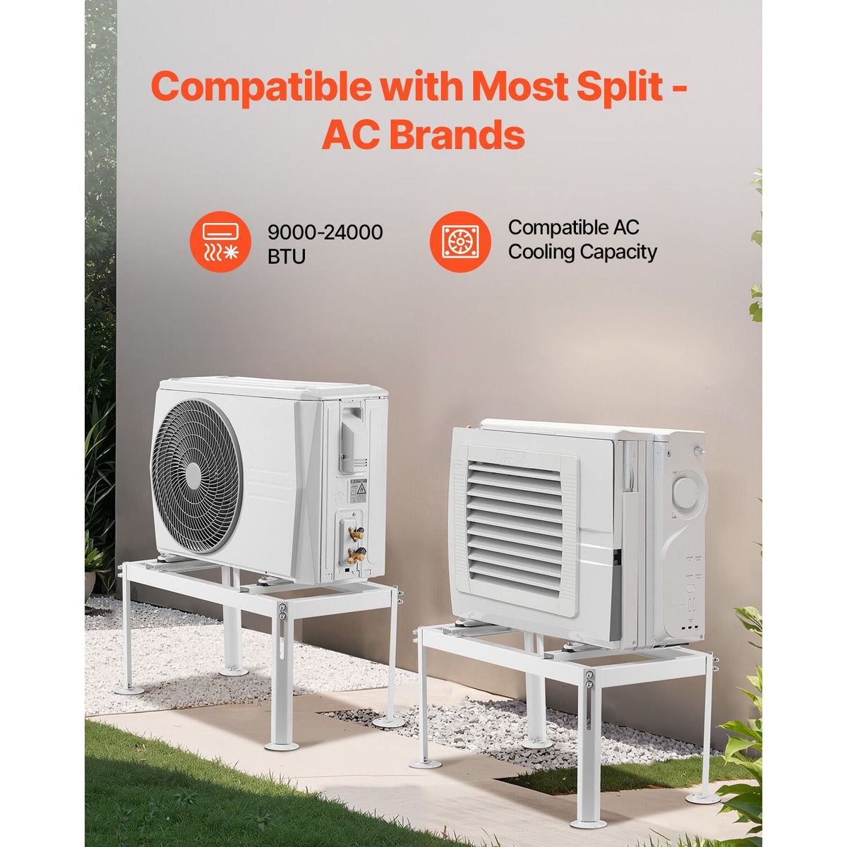 Mini Split Ground Stand, Adjustable Anti-Vibration Mini Split Stand for 9000-24000 BTU Ductless Air Conditioner Heat Pump, Heavy Duty AC Base Bracket Floor Mount w/ 441LBS Max. Load Capacity