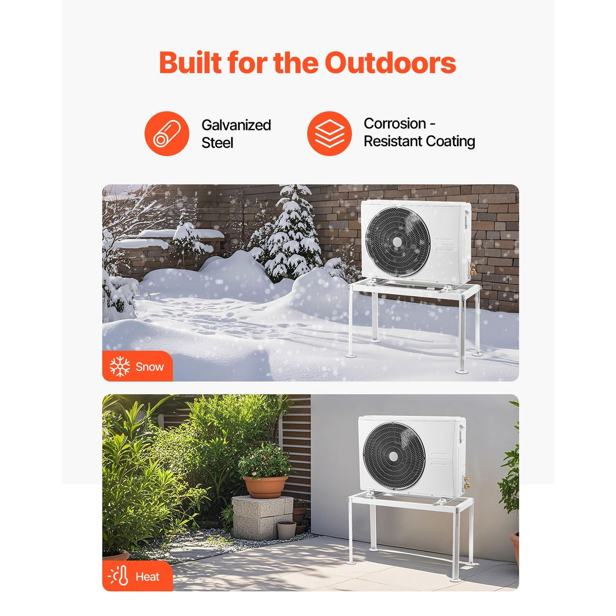Mini Split Ground Stand, Adjustable Anti-Vibration Mini Split Stand for 9000-36000 BTU Ductless Air Conditioner Heat Pump, Heavy Duty AC Base Bracket Floor Mount w/ 661LBS Max. Load Capacity