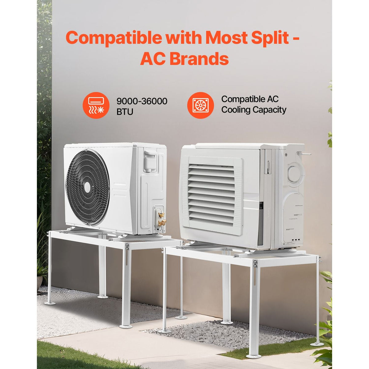Mini Split Ground Stand, Adjustable Anti-Vibration Mini Split Stand for 9000-36000 BTU Ductless Air Conditioner Heat Pump, Heavy Duty AC Base Bracket Floor Mount w/ 661LBS Max. Load Capacity