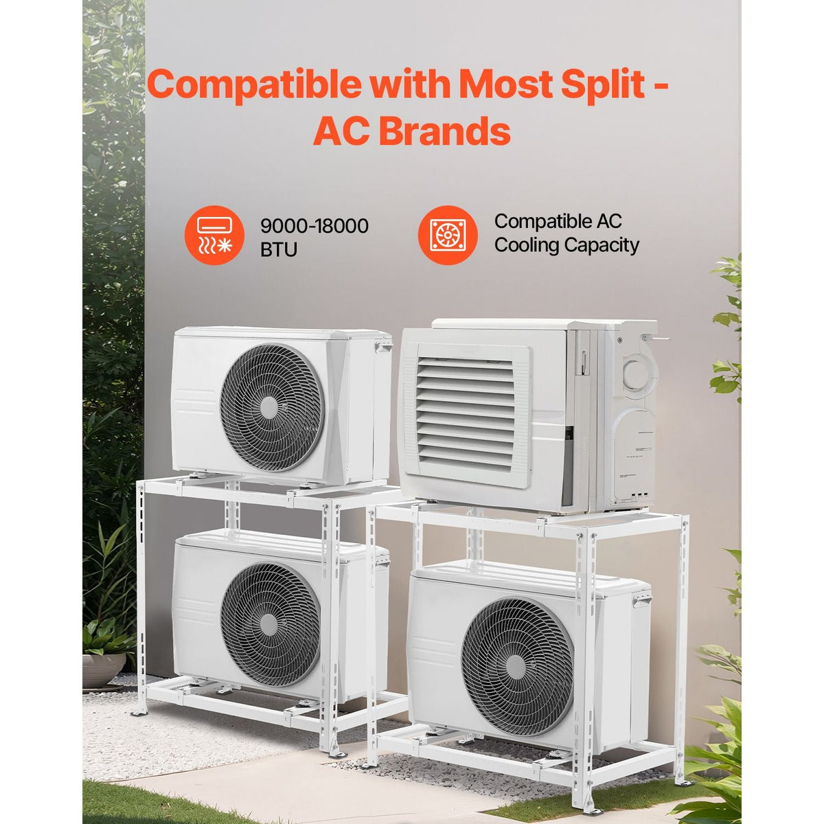Mini Split Ground Stand, Anti-Vibration Mini Split Stand for 9000-18000 BTU Ductless Air Conditioner Heat Pump, Heavy Duty AC Base Bracket Floor Mount w/ 551LBS Max. Load,Dual Levels