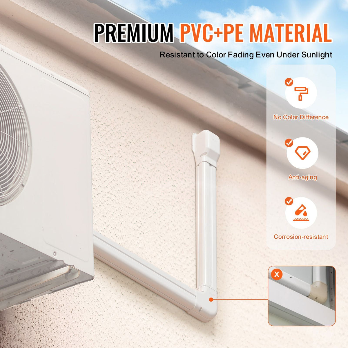 Mini Split Line Set Cover 3-inch W 10Ft L, PVC Decorative Pipe Line Cover For Air Conditioner with 5 Straight Ducts & Full Components Easy to Install, Paintable for Heat Pumps, White
