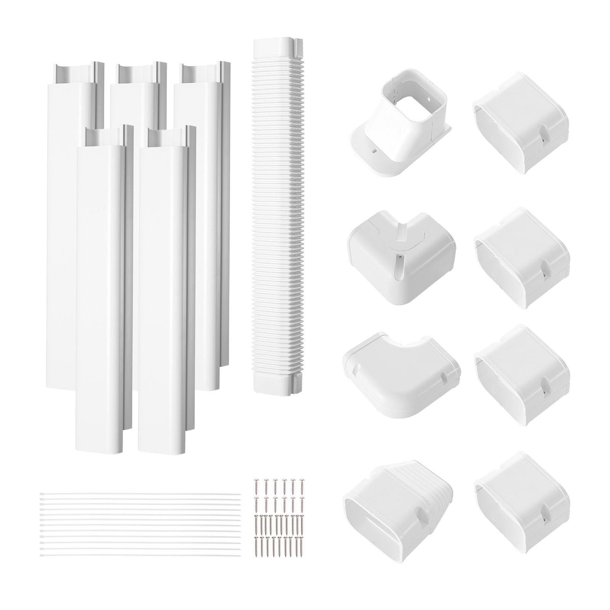 Mini Split Line Set Cover 3-inch W 10Ft L, PVC Decorative Pipe Line Cover For Air Conditioner with 5 Straight Ducts & Full Components Easy to Install, Paintable for Heat Pumps, White