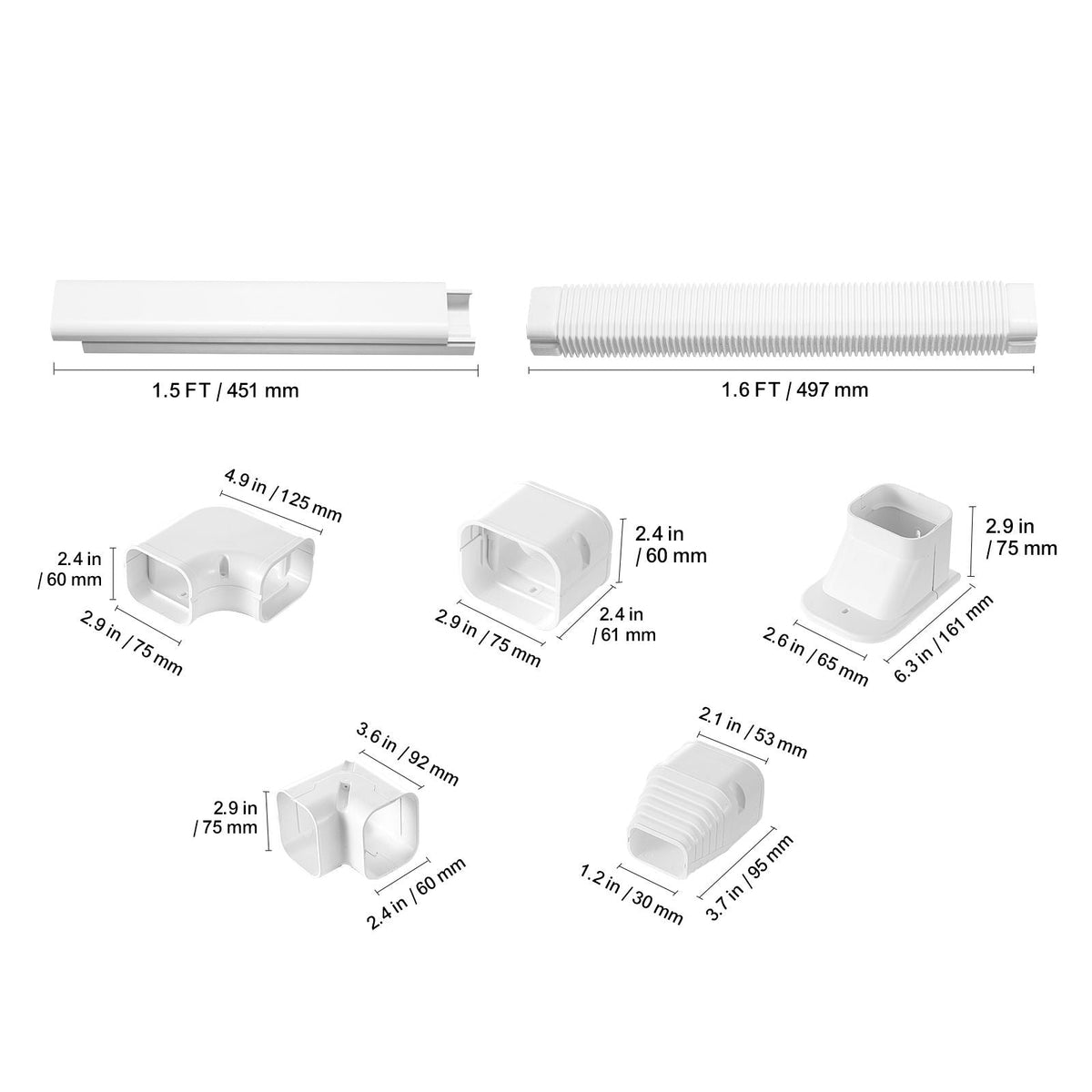 Mini Split Line Set Cover 3-inch W 10Ft L, PVC Decorative Pipe Line Cover For Air Conditioner with 5 Straight Ducts & Full Components Easy to Install, Paintable for Heat Pumps, White