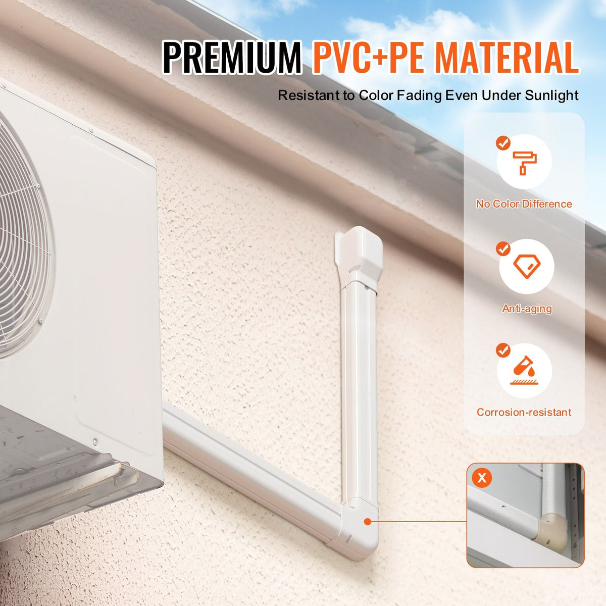 Mini Split Line Set Cover 3-inch W 15.8Ft L, PVC Decorative Pipe Line Cover For Air Conditioner with 4 Straight Ducts & Full Components Easy to Install, Paintable for Heat Pumps, White