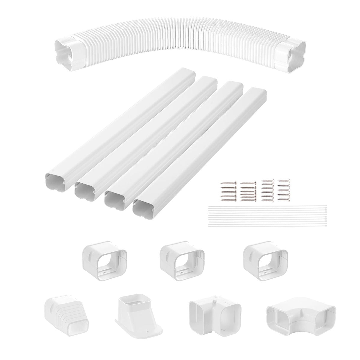 Mini Split Line Set Cover 3-inch W 15.8Ft L, PVC Decorative Pipe Line Cover For Air Conditioner with 4 Straight Ducts & Full Components Easy to Install, Paintable for Heat Pumps, White