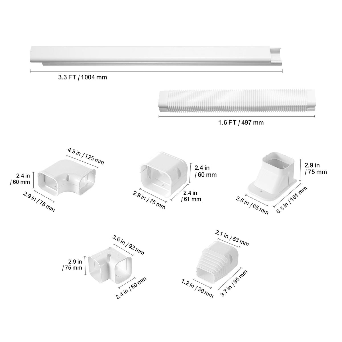 Mini Split Line Set Cover 3-inch W 15.8Ft L, PVC Decorative Pipe Line Cover For Air Conditioner with 4 Straight Ducts & Full Components Easy to Install, Paintable for Heat Pumps, White