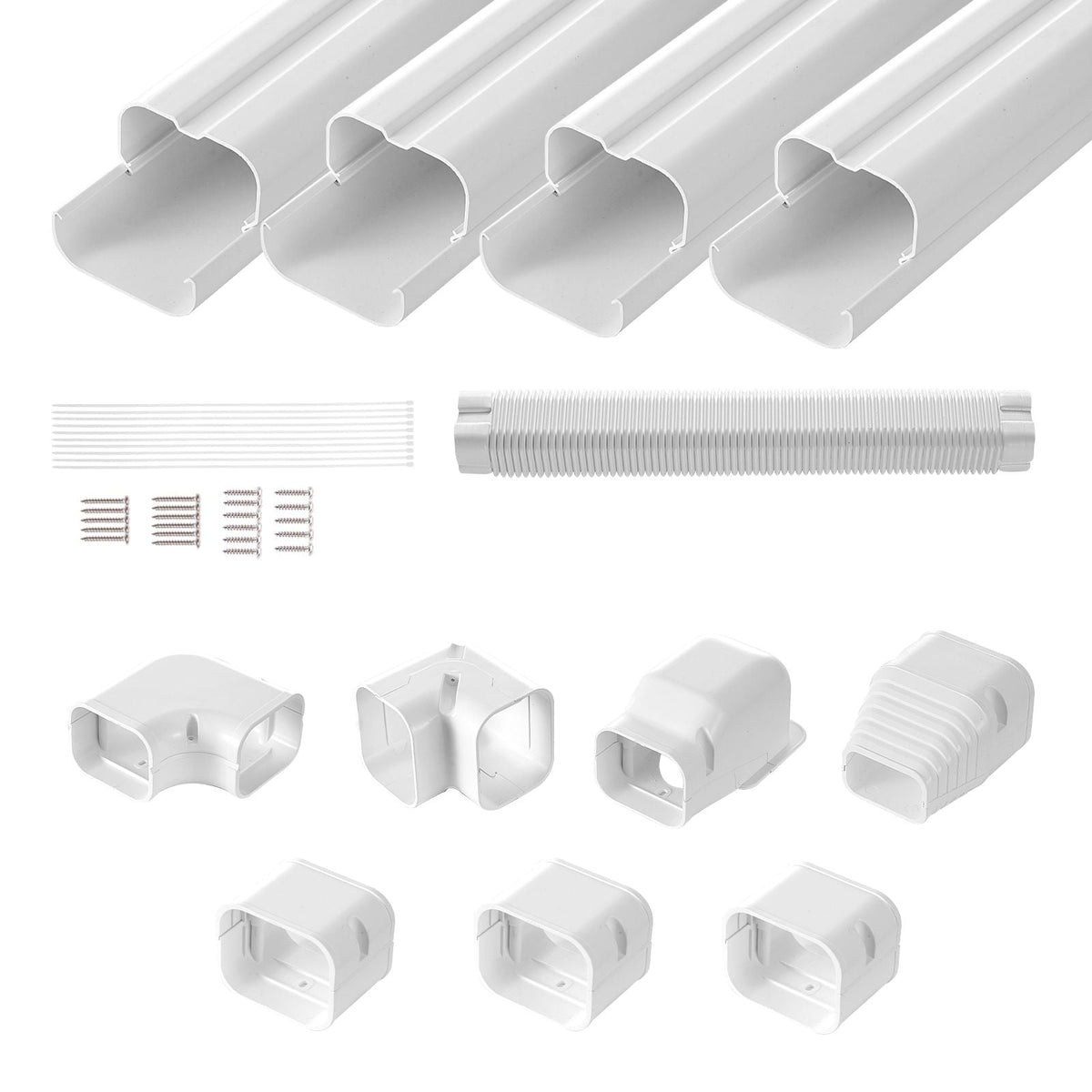 Mini Split Line Set Cover 3-inch W 15.8Ft L, PVC Decorative Pipe Line Cover For Air Conditioner with 4 Straight Ducts & Full Components Easy to Install, Paintable for Heat Pumps, White