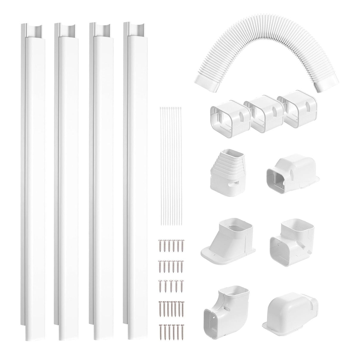 Mini Split Line Set Cover 3-inch W 17.6Ft L, PVC Decorative Pipe Line Cover For Air Conditioner with 4 Straight Ducts & Full Components Easy to Install, Paintable for Heat Pumps, White