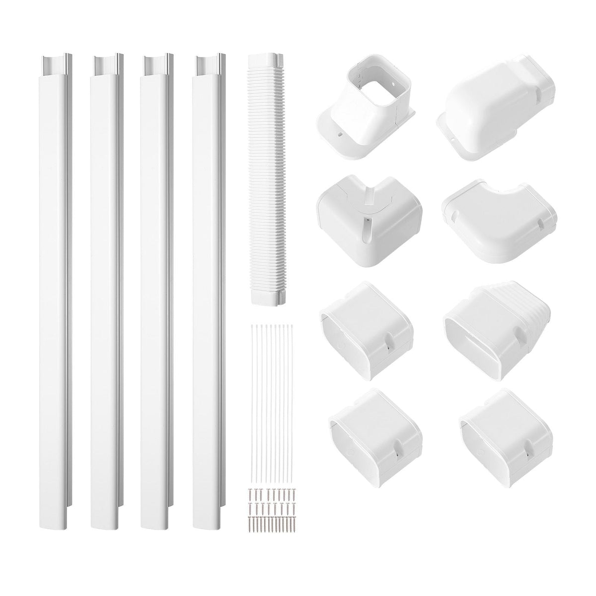 Mini Split Line Set Cover 3-inch W 17.6Ft L, PVC Decorative Pipe Line Cover For Air Conditioner with 4 Straight Ducts & Full Components Easy to Install, Paintable for Heat Pumps, White