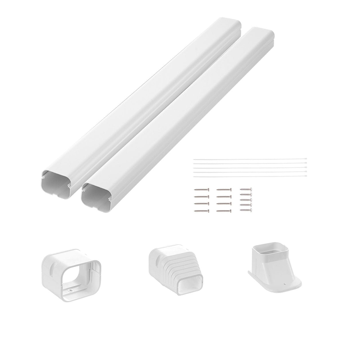 Mini Split Line Set Cover 3-inch W 7.4Ft L, PVC Decorative Pipe Line Cover For Air Conditioner with 2 Straight Ducts & Full Components Easy to Install, Paintable for Heat Pumps, White