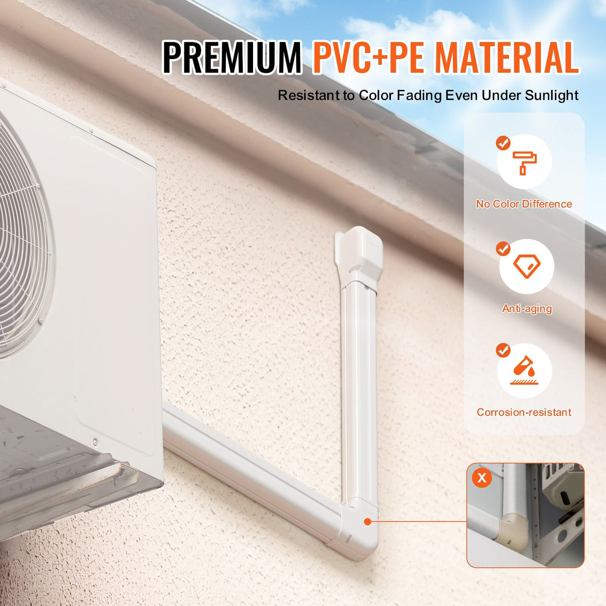Mini Split Line Set Cover 3-inch W 7.4Ft L, PVC Decorative Pipe Line Cover For Air Conditioner with 2 Straight Ducts & Full Components Easy to Install, Paintable for Heat Pumps, White
