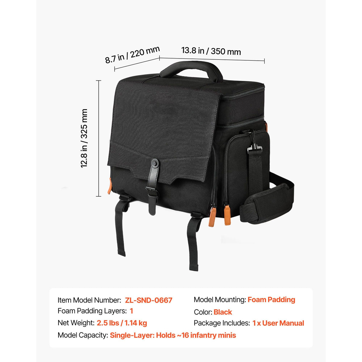 Miniature Storage Carrying Figure Bag, Fits 16 Infantry Minis, Miniature Transport Bag with Handle & Adjustable Shoulder Strap, 1 Foam Layer for Large Storage Capacity (Minis Not Included)