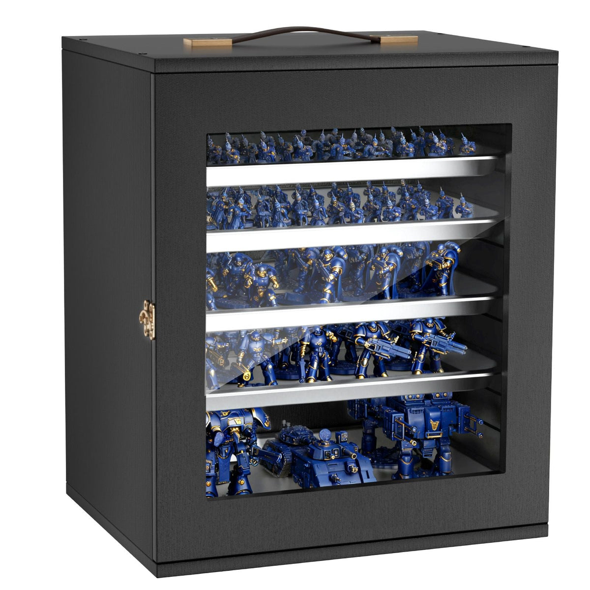 Miniatures Storage Case, Fits for 1:1750-1:2000 Scale Models, Wooden Miniatures Display Holder with 5 Tray & 13 Slots, Clear View Miniature Transport Case for Collectibles (Minis Not Included)